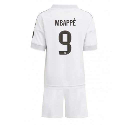 Otroški Nogometni dresi Real Madrid Kylian Mbappe #9 Domači 2025-26 Kratek Rokav (+ Kratke hlače)